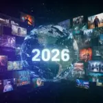 Global television screens showing diverse drama series with a 2026 forecast