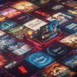 Futuristic interface displaying diverse international streaming shows and awards
