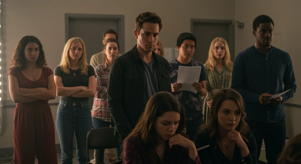 Diverse actors waiting for auditions in a modern studio