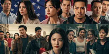 Diverse collage of Asian and Latin American drama scenes in the US market