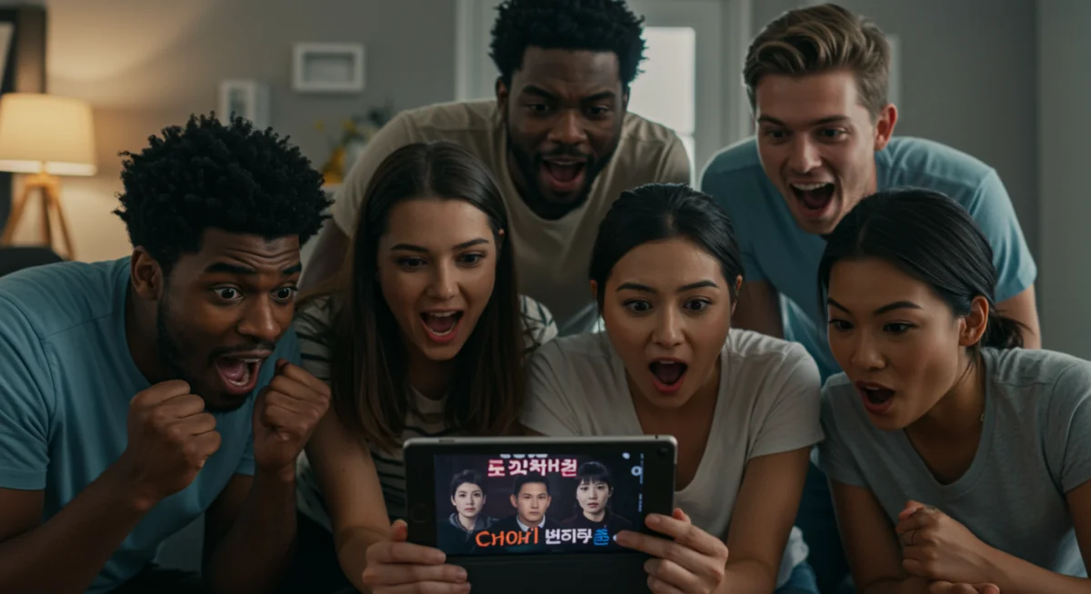 Diverse audience engaged in watching foreign language drama on streaming