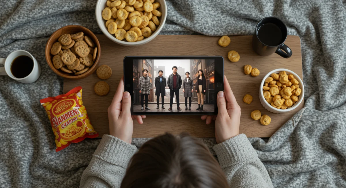 Person binge-watching popular international series