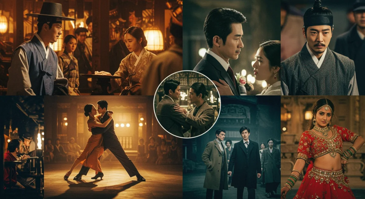 Collage of diverse scenes and characters from international drama series