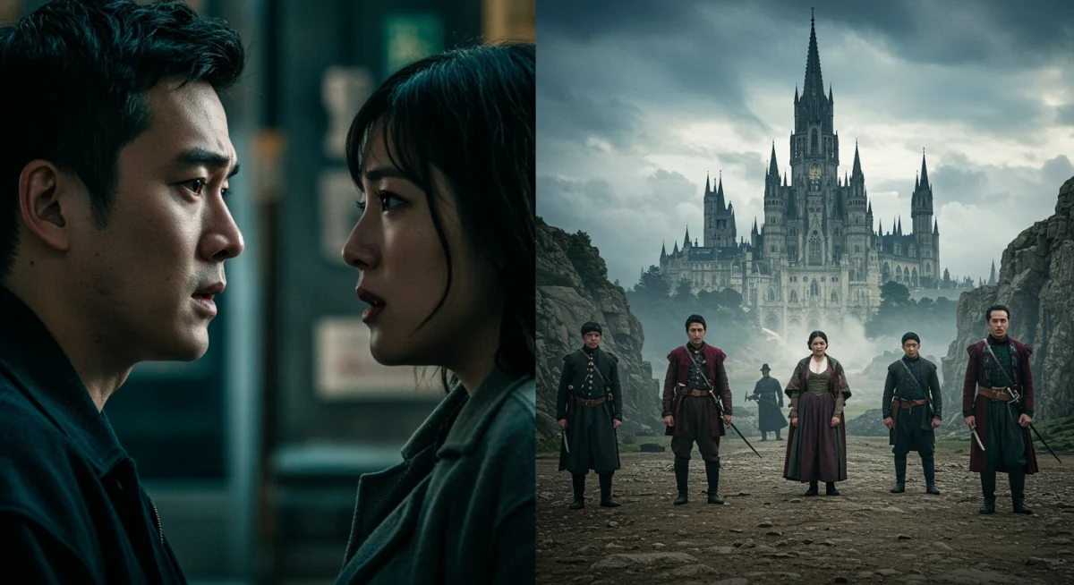 Contrasting scenes from diverse global dramas, showcasing emotional intensity and historical grandeur