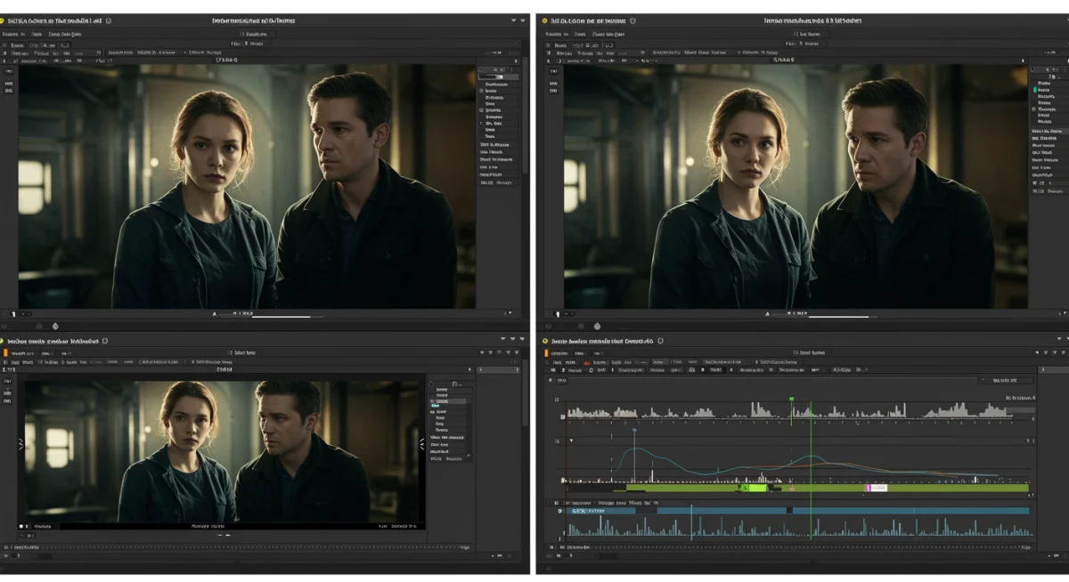 Side-by-side comparison of two video editing software interfaces