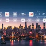 European and American cityscapes merging with streaming icons for 2026 global dramas