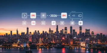 European and American cityscapes merging with streaming icons for 2026 global dramas