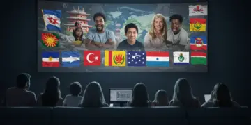 Families enjoying diverse international TV shows together at home.