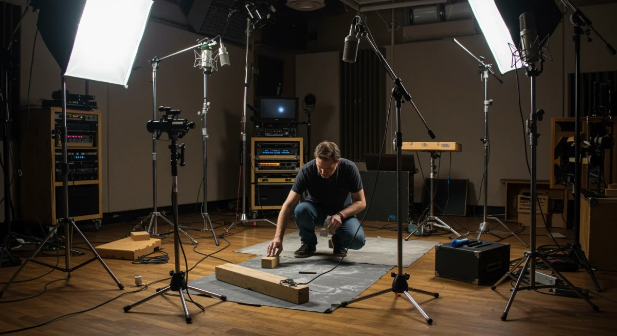 Foley artist recording footsteps for film
