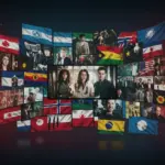Dynamic collage of international TV series promoting global storytelling