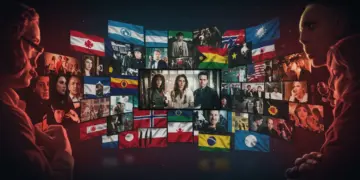 Dynamic collage of international TV series promoting global storytelling