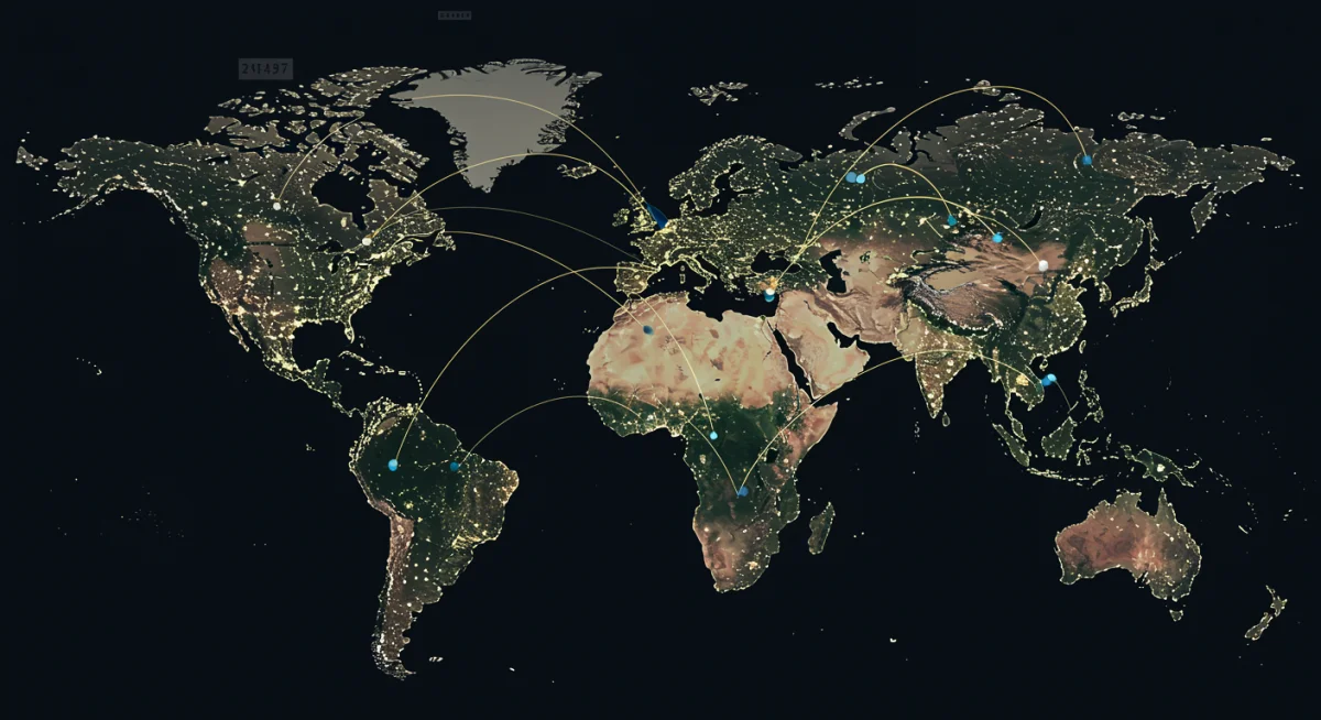 Digital world map showing streaming content flow from Europe to U.S.
