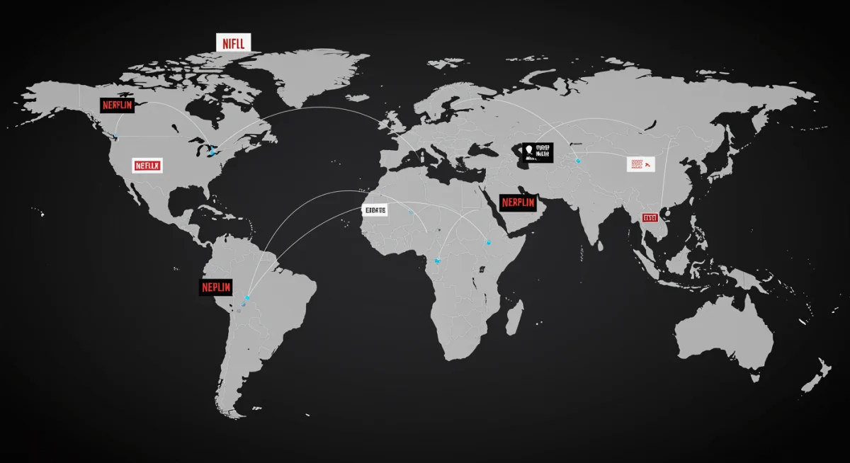 World map with streaming icons, depicting global TV content distribution