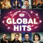 Diverse international TV show posters collage with global hit theme
