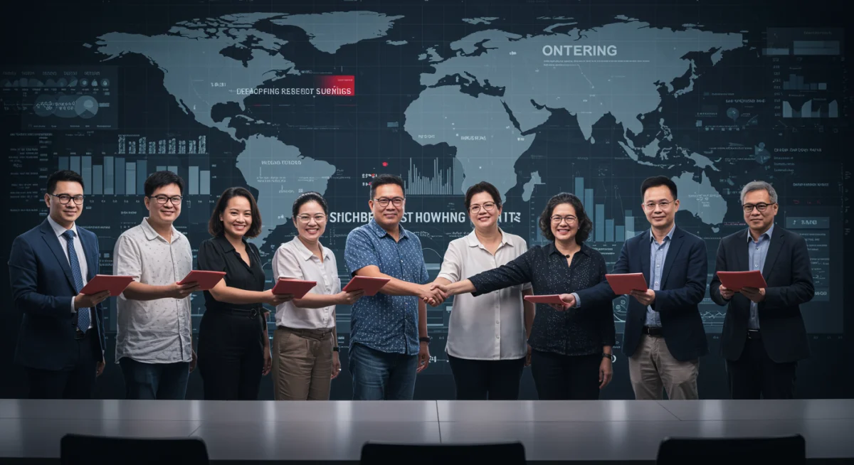 Executives collaborating on international content licensing deals