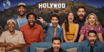 Diverse international sitcom characters celebrating US market breakthrough