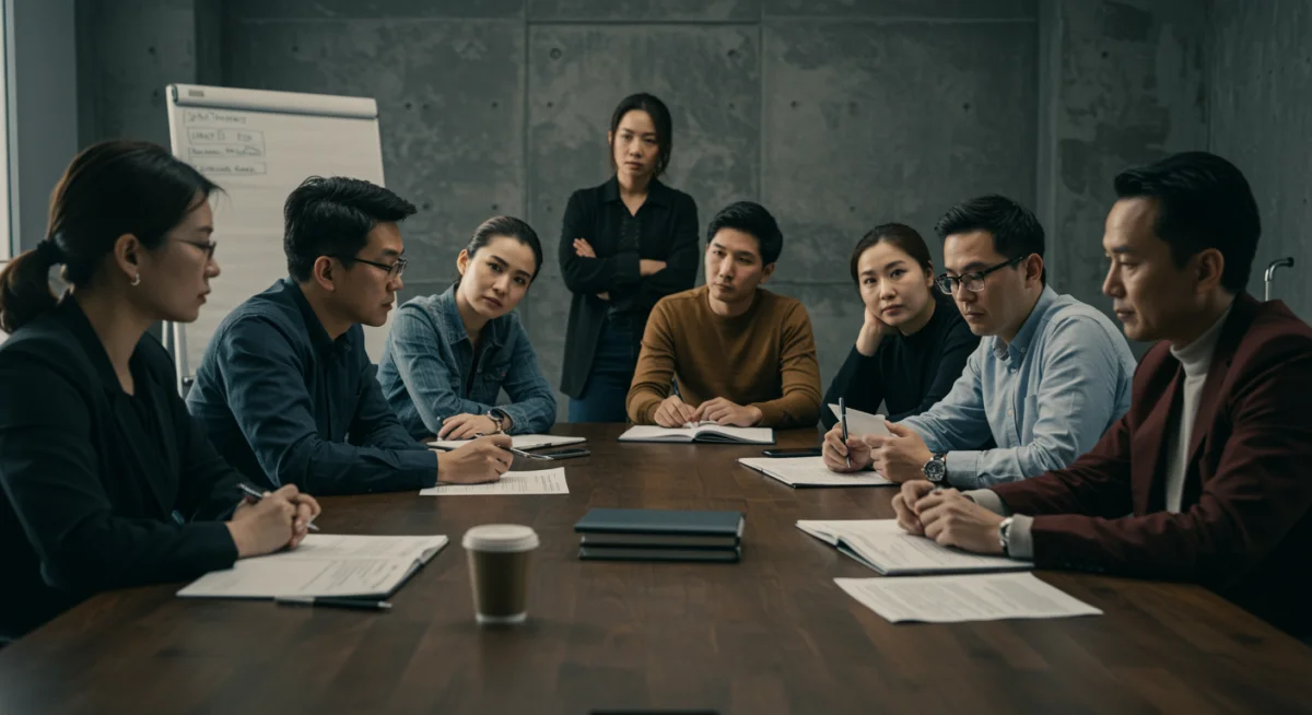 International production team discussing cultural adaptation strategies for TV