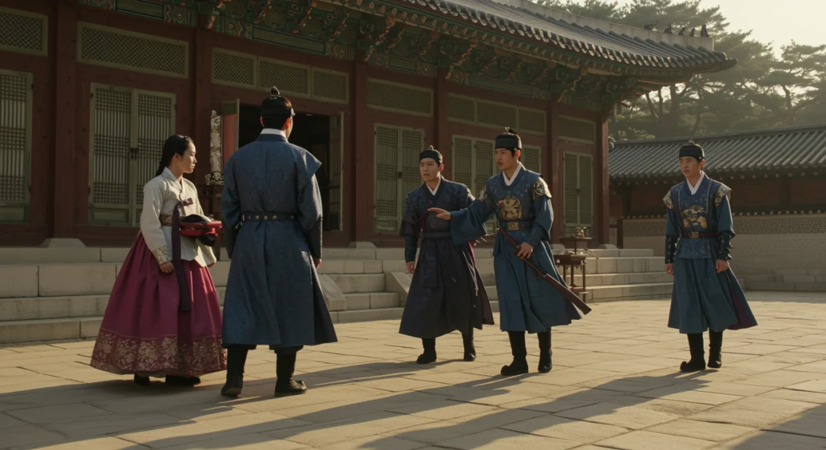 Scene from a compelling Korean historical drama, intricate costumes