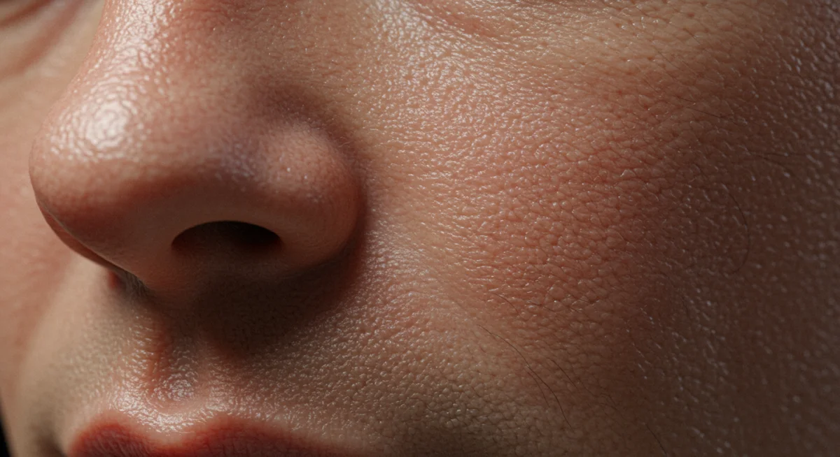 Close-up of a photorealistic digital double's face, highlighting advanced volumetric capture and rendering.