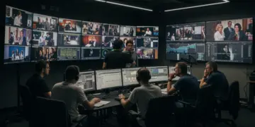 Post-production team collaborating on international drama editing