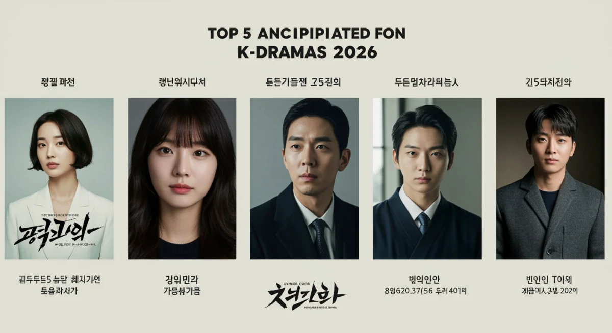 Top 5 anticipated Korean dramas of 2026 graphic with stills and titles