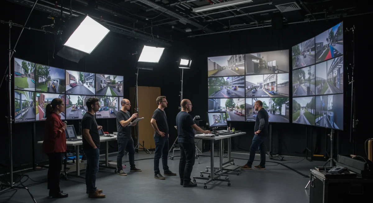 Film production team utilizing virtual production technology