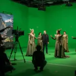 Film crew using virtual production for a fantasy epic
