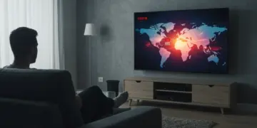 Person watching global series on TV in a modern living room